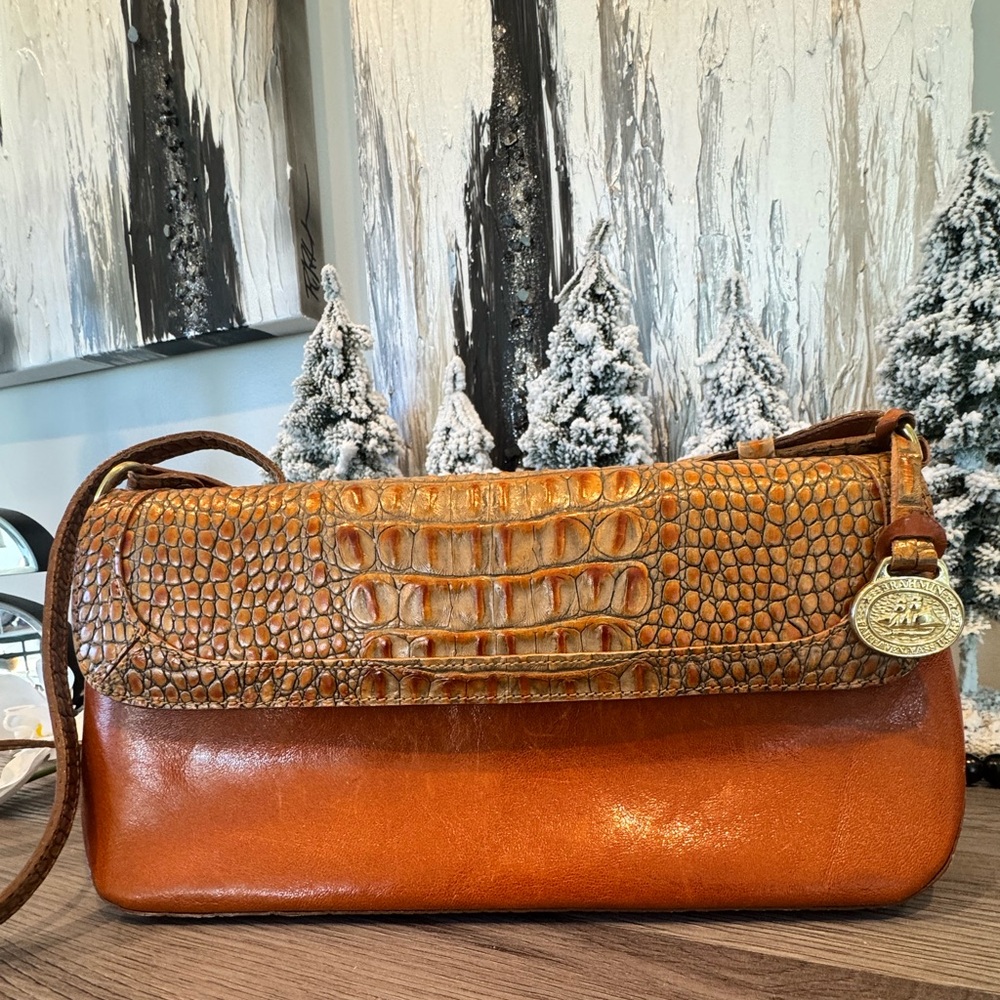Brahmin Orange/brown  Croc-Embossed Shoulder Bag
